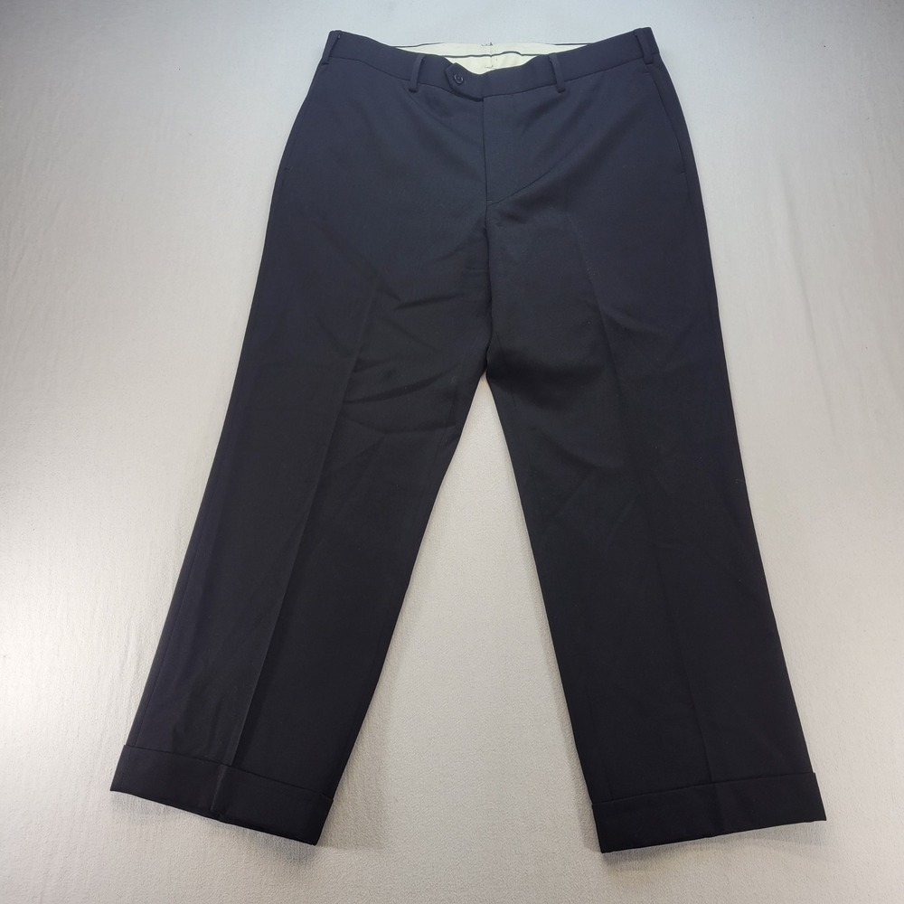 Brooks Brothers Dress Pants Men 36x30 Navy Blue Madison 1818 Wool Cuffed